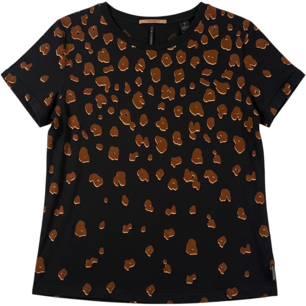 Maison Scotch & Soda Stargazer Jem Leopard Animal Print T-Shirt Black Womens S